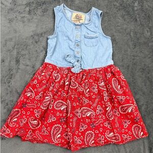 Arbella Addison Girls Denim Top Red Paisley Skirt Dress Size 6 Cute